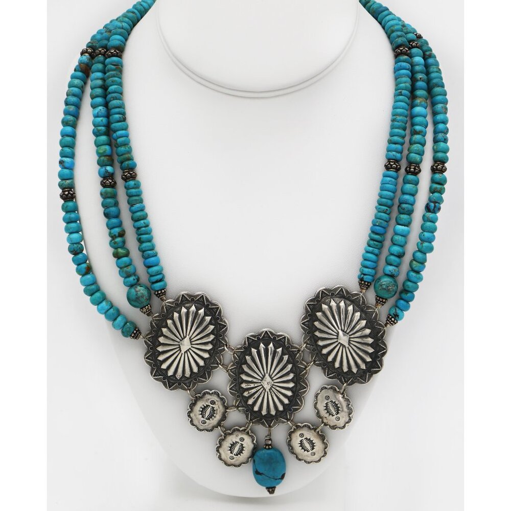 Paige Wallace Silver Turquoise Multi Concho Necklace